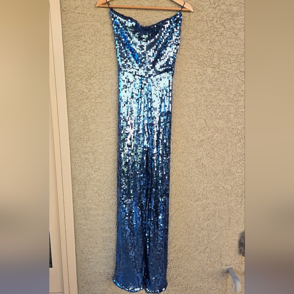 ASOS Blue Sequin Wide Leg Jumpsuit - Picture 3 of 12